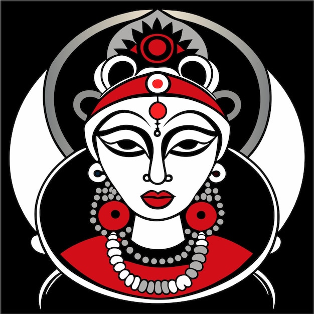 Вектор Индийский фестиваль богини дурги лицо праздник празднование нарисованная карикатура иллюстрация наклейки