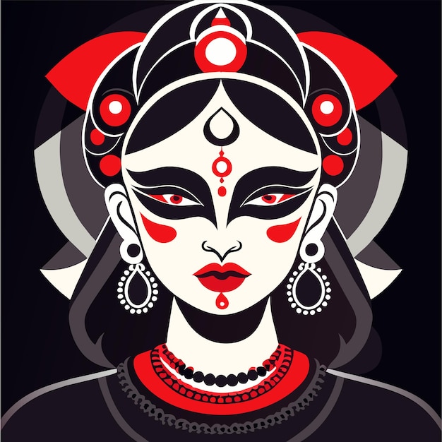 Indian festival goddess durga face holiday celebration drawn cartoon sticker illustration