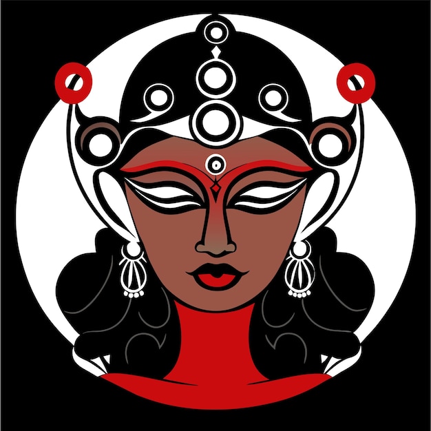 Индийский фестиваль богини Дурги лицо праздник празднование нарисованная карикатура иллюстрация наклейки