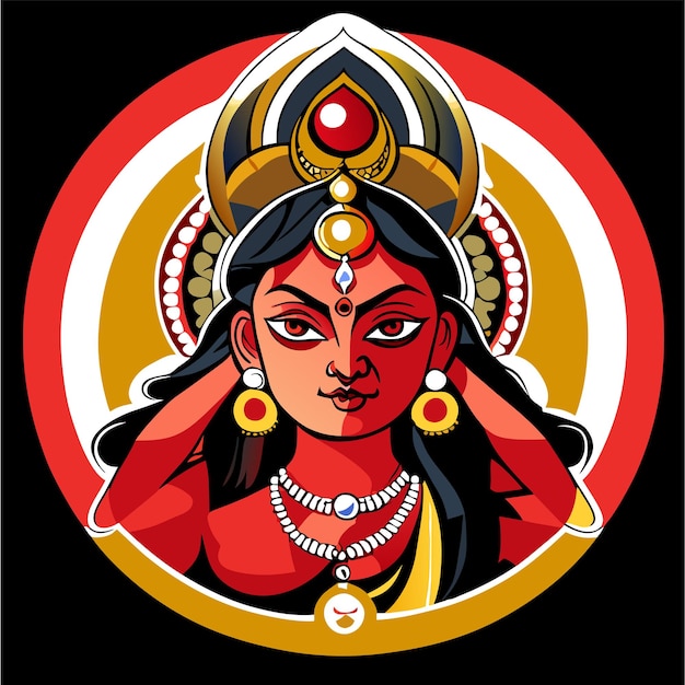 Indian festival goddess durga face holiday celebration drawn cartoon sticker illustration