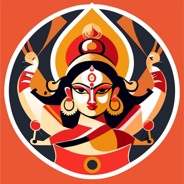 ベクトル インドの祭り ⁇ 女神ドゥルガの顔 ⁇ 休日の祝い ⁇ 漫画のステッカーイラスト ⁇