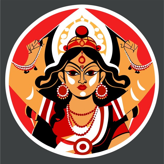 Vector indian festival goddess durga face holiday celebration drawn cartoon sticker illustration