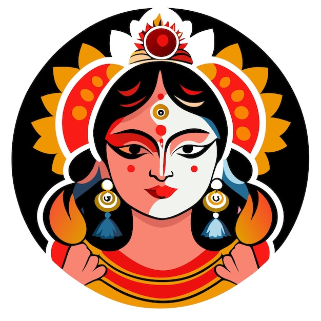 Indian festival goddess durga face holiday celebration drawn cartoon sticker illustration