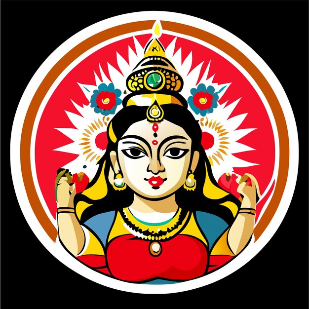 Indian festival goddess durga face holiday celebration drawn cartoon sticker illustration