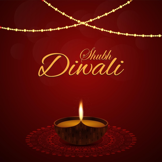 Vector indian festival of happy diwali celebration greeting card with vector diya