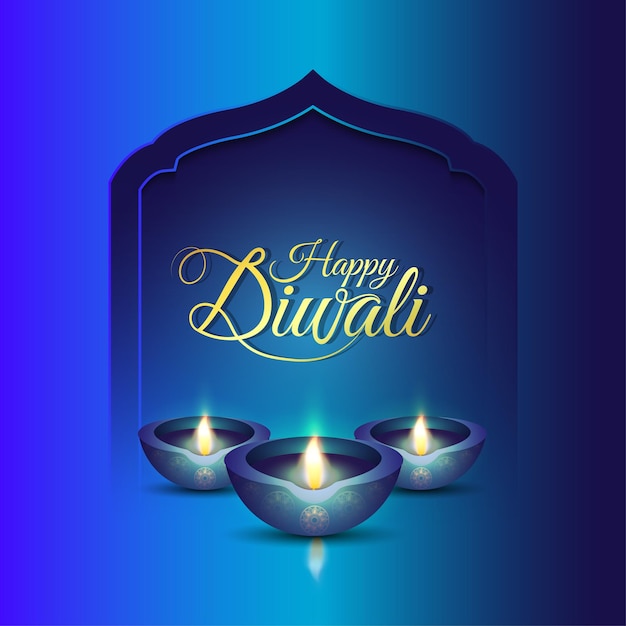 Vector indian festival happy diwali invitation greeting card with creative diwali diya