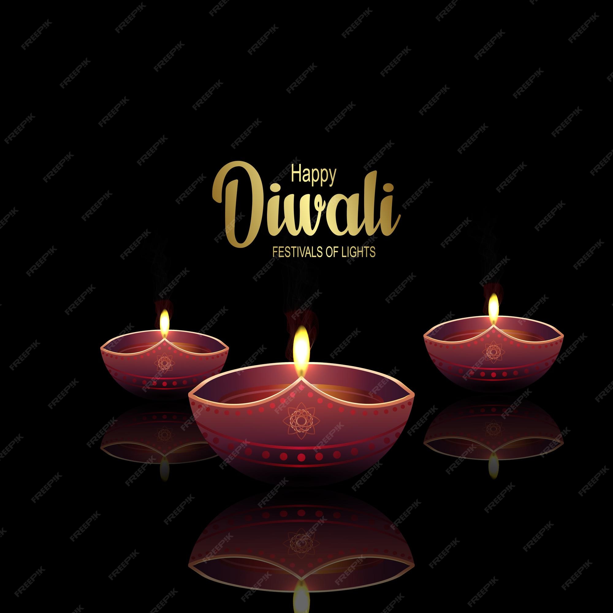 Premium Vector | Indian festival happy diwali with hand silhouette on black  background