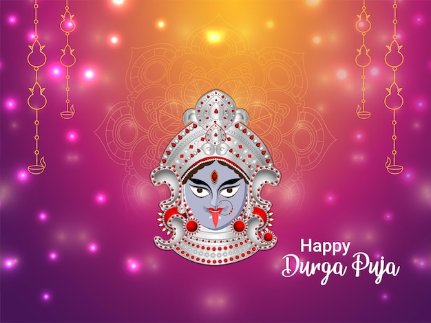 Vector indian festival happy durga puja with vector illustration of goddess durga
