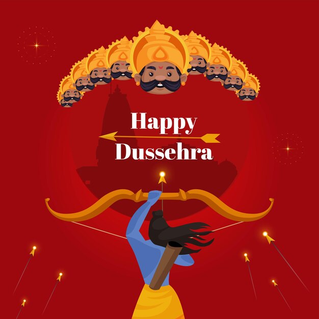 Vettore festival indiano felice modello in stile cartone animato dussehra