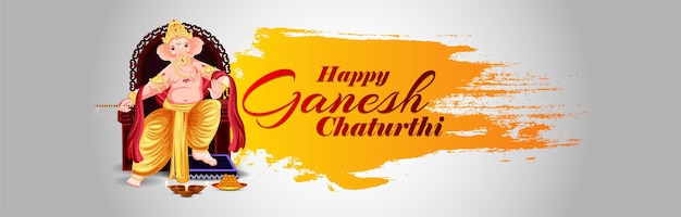 Indian festival of happy ganesh chaturthi celebration card with vector illustration of lord ganesha