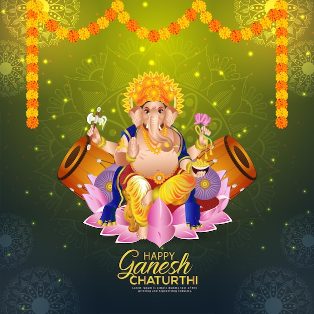 Indian festival of happy ganesh chaturthi celebration card with vector illustration of lord ganesha