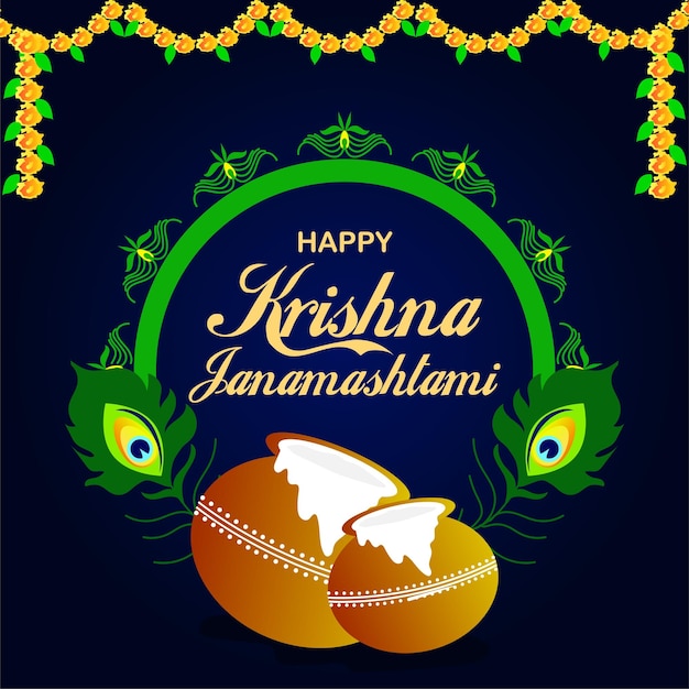 Indian Festival Happy Janmashtami Vector Illustration Hand Drawn Creative Design amp Background