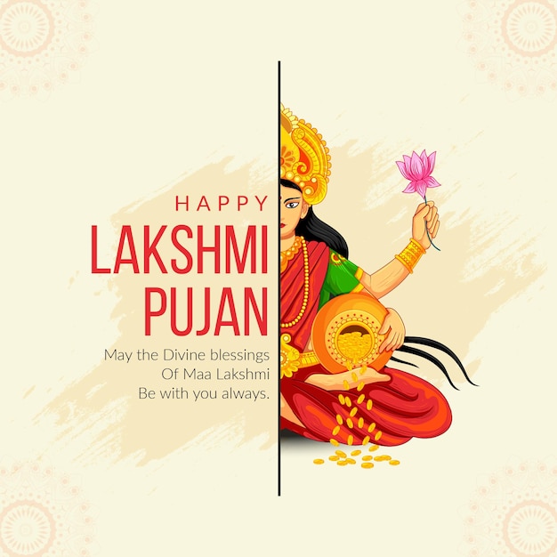 Indian festival happy lakshmi pujan banner design template