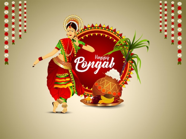 Indian festival happy pongal celebration greeting card