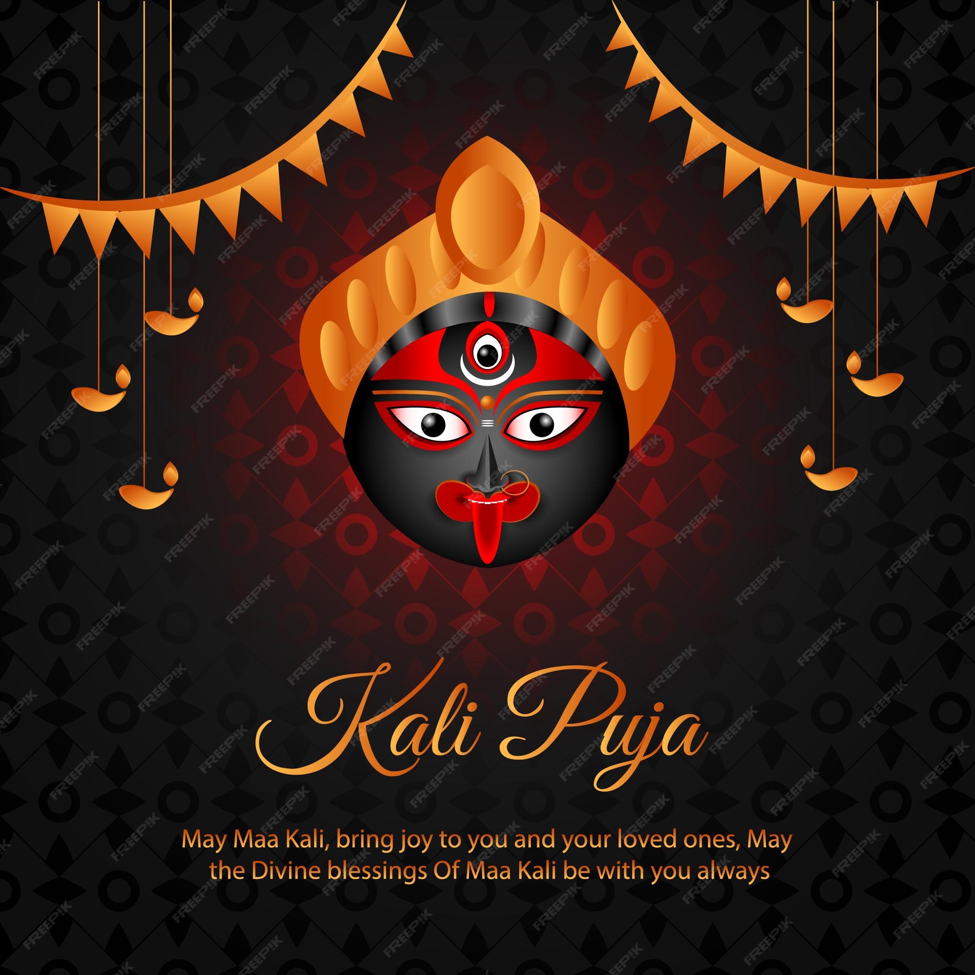 Premium Vector | Indian festival kali puja poster with abstract background