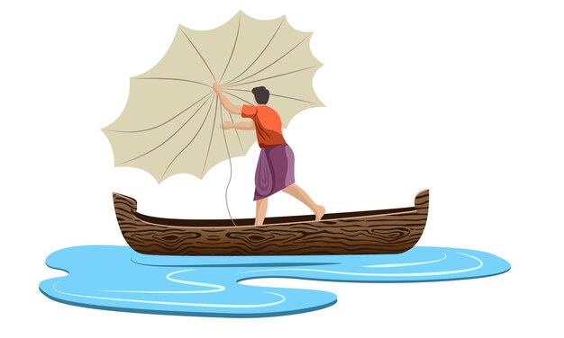 Premium Vector  Indian fisherman throwing net vector isolated