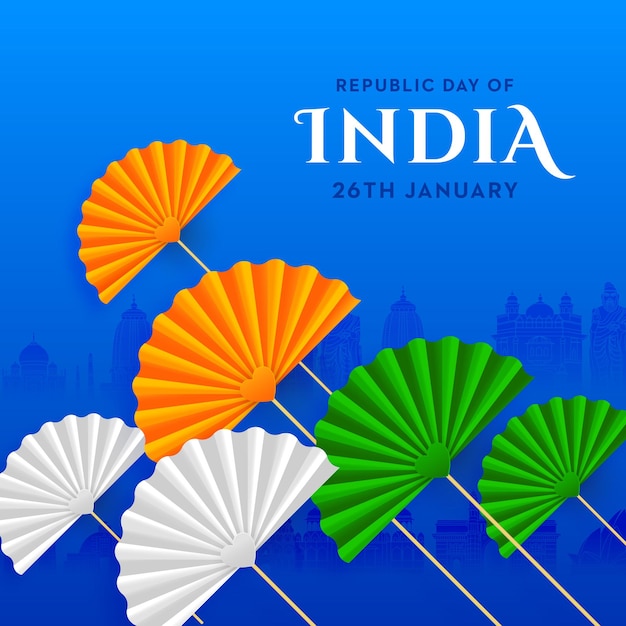 인도 국기 개념 공화국의 날 트리오 색상 종이 공예 바람개비