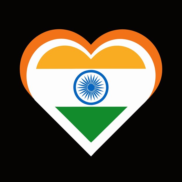 白い背景のハートの形をしたインド国旗
