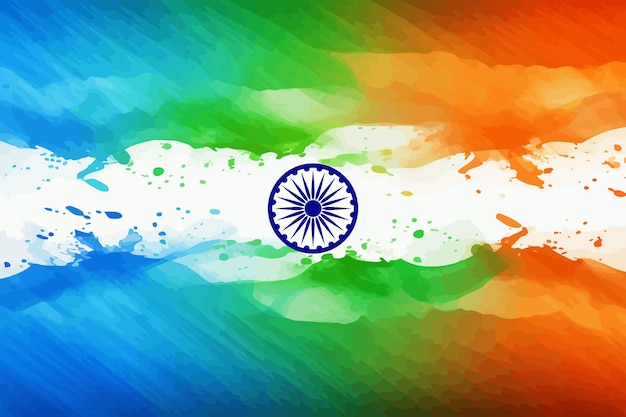 An Indian flag is painted with watercolor drops in the style of light orange and light green