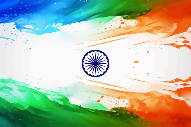An Indian flag with a watercolor splash in the style of orange and green
