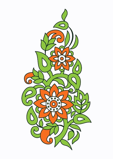 Vector indian floral decorative element with paisley flowers and leaves asian traditional plant pattern