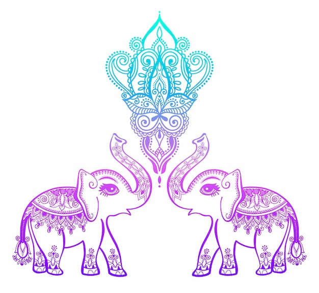 Vector indian floral pattern with elephant henna mehndi tattoo design