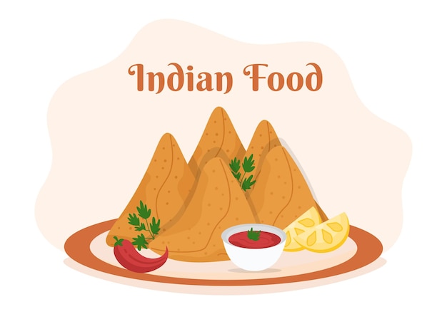 Indian food cartoon illustration with various collection in flat style design