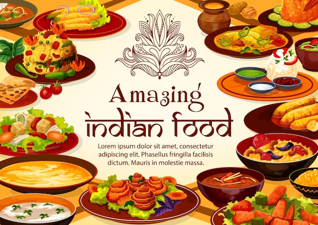 Vector indian food cuisine dishes restaurant menu cover