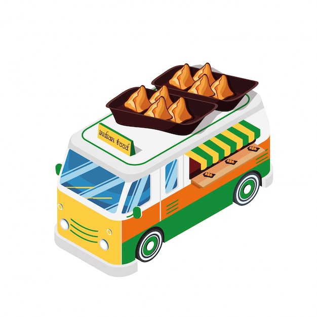 Indian food isometric food truck voertuig illustratie