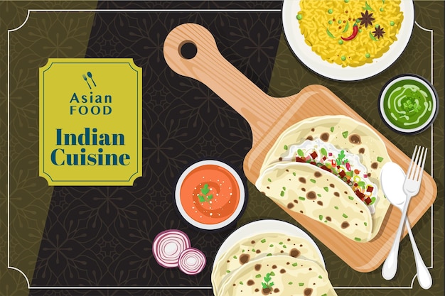 Indian food kulcha, kulcha indian bread, vector illustration