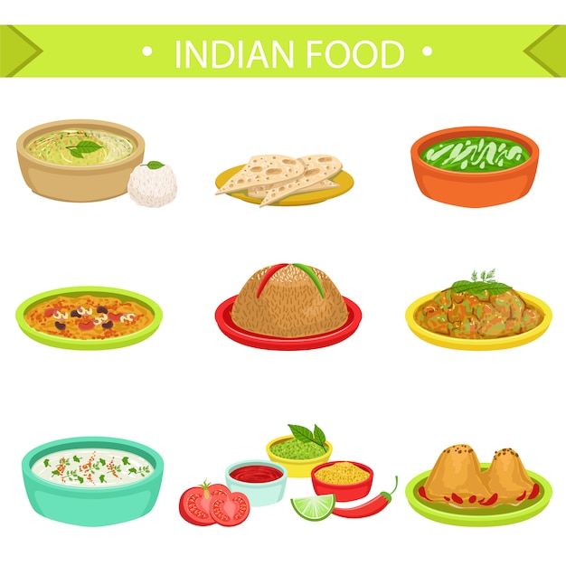 Indian food signature dishes illustration set