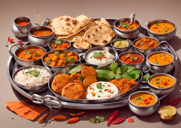 Vector indian food thali illustration