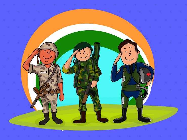 वेक्टर indian force officers saluting on colorful background for india happy independence day concept