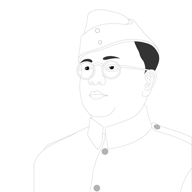 Combattente per la libertà indiano netaji subhas chandra bose ritratto disegno vettoriale illustrazione.