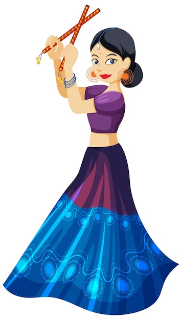 Vector indian girl dancing with two stick