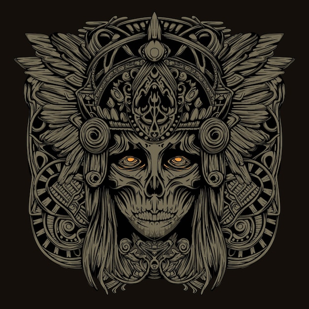 Indian girl skull head illustration