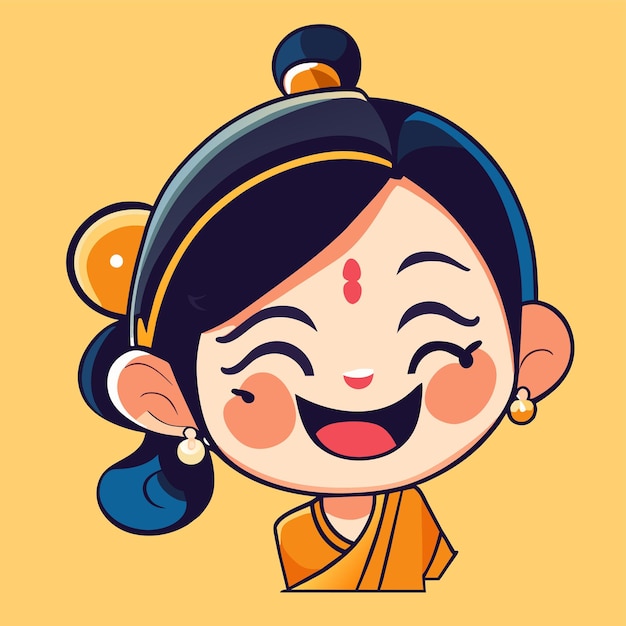 Vector indian girl in traditional clothes hand drawn flat stylish cartoon sticker icon concept isolated