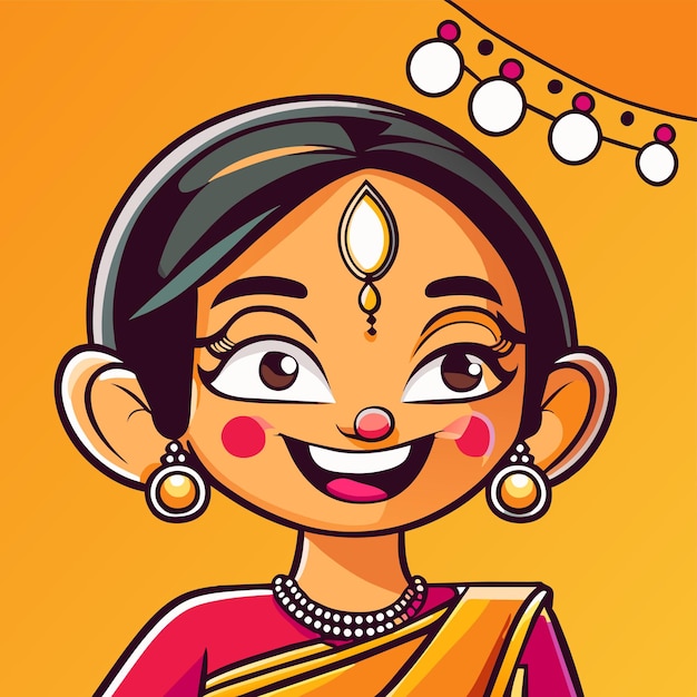 Vector indian girl in traditional clothes hand drawn flat stylish cartoon sticker icon concept isolated