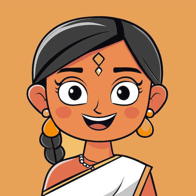 Vector indian girl in traditional clothes hand drawn flat stylish cartoon sticker icon concept isolated