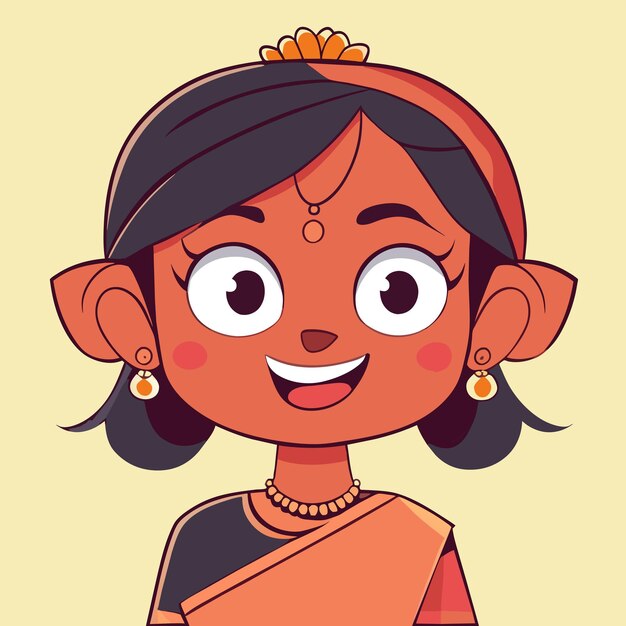 Vector indian girl in traditional clothes hand drawn flat stylish cartoon sticker icon concept isolated