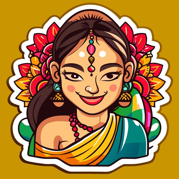 Vector indian girl in traditional clothes hand drawn flat stylish cartoon sticker icon concept isolated