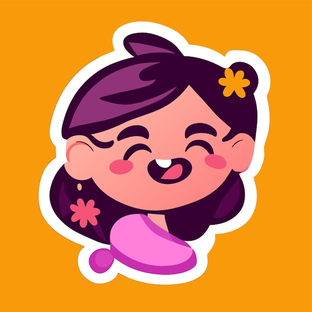 Indian girl in traditional clothes hand drawn flat stylish cartoon sticker icon concept isolated