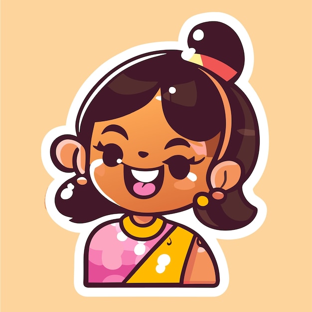 Indian girl in traditional clothes hand drawn flat stylish cartoon sticker icon concept isolated