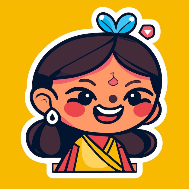 Indian girl in traditional clothes hand drawn flat stylish cartoon sticker icon concept isolated