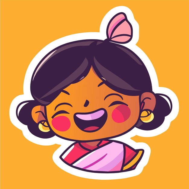 Indian girl in traditional clothes hand drawn flat stylish cartoon sticker icon concept isolated