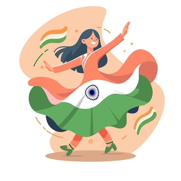 Vector indian girl in tricolor dress