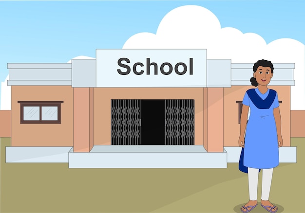 Indian girl with school background