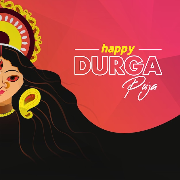 Indian god Durga's face in happy Druga puja illustration.