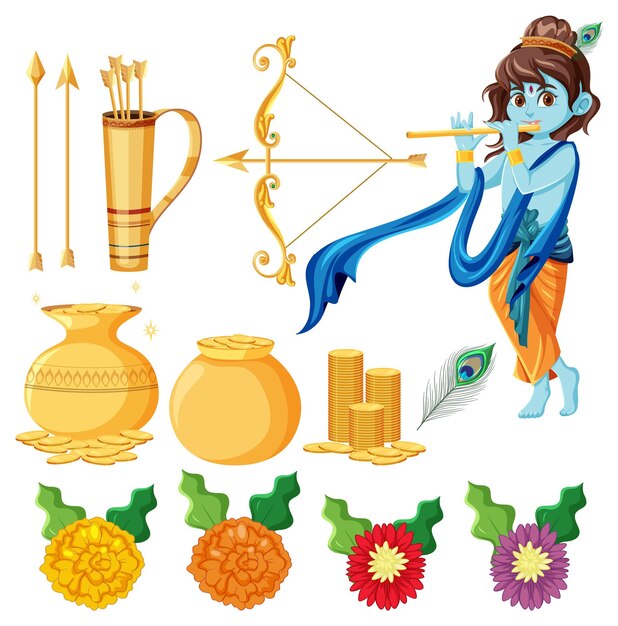 Vector indian god and golden bow