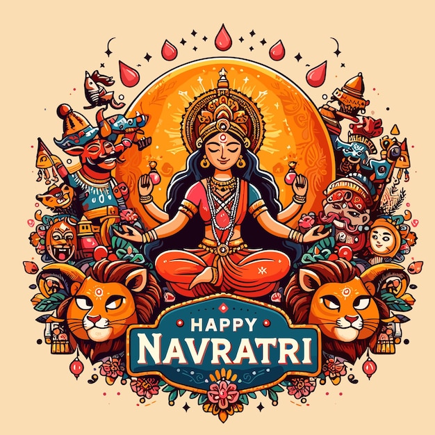 Indian God Happy Durga Puja Subh Navratri background editable vector illustration design